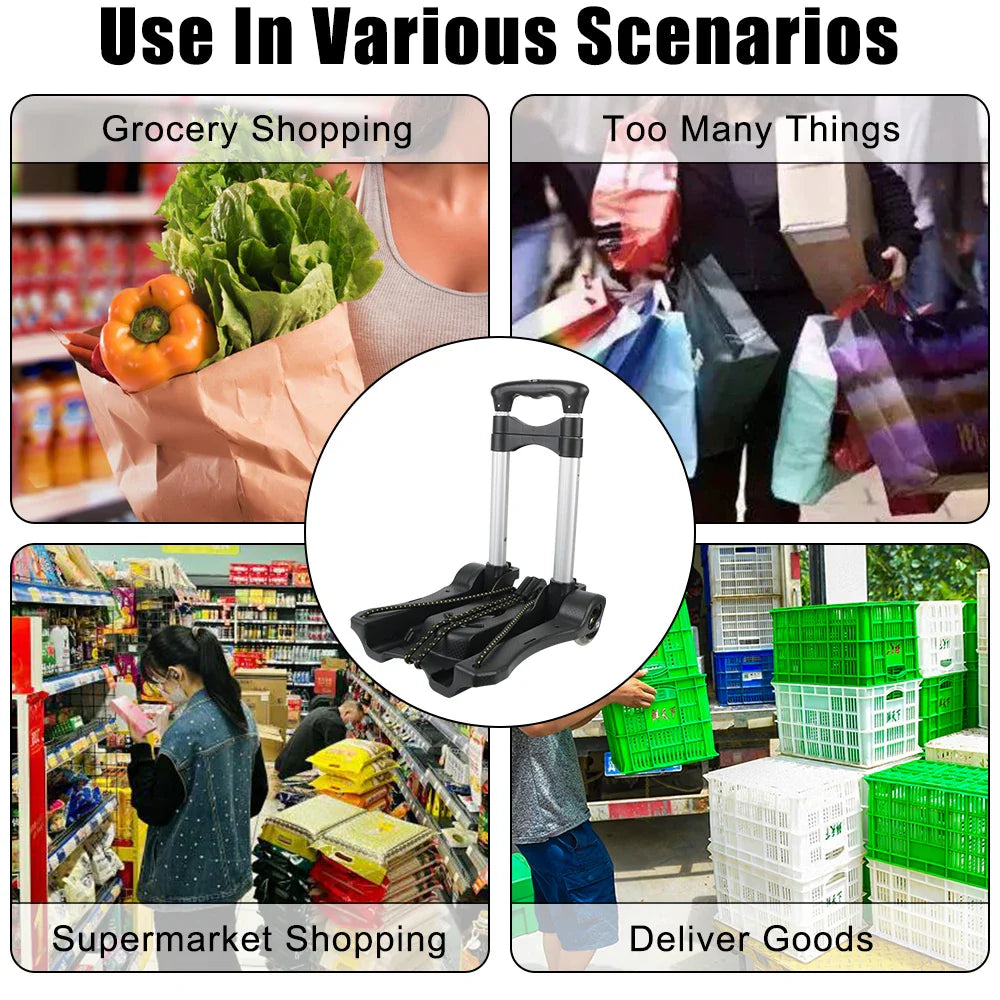 Foldable Two-Wheel Luggage Cart Heavy Duty Trolley for Travel & Shopping, 35kg (77 lb) Capacity
