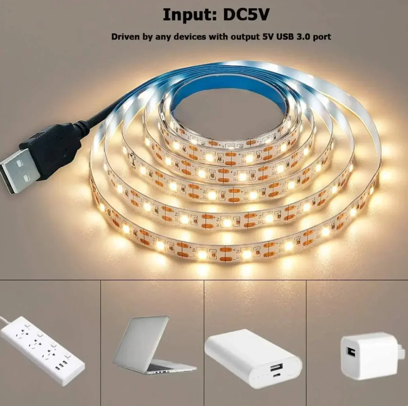5V USB LED Strip Light 2835/SMD Warm & Cool White TV Backlight Home Decor 1-5m (3.3-16.4ft)