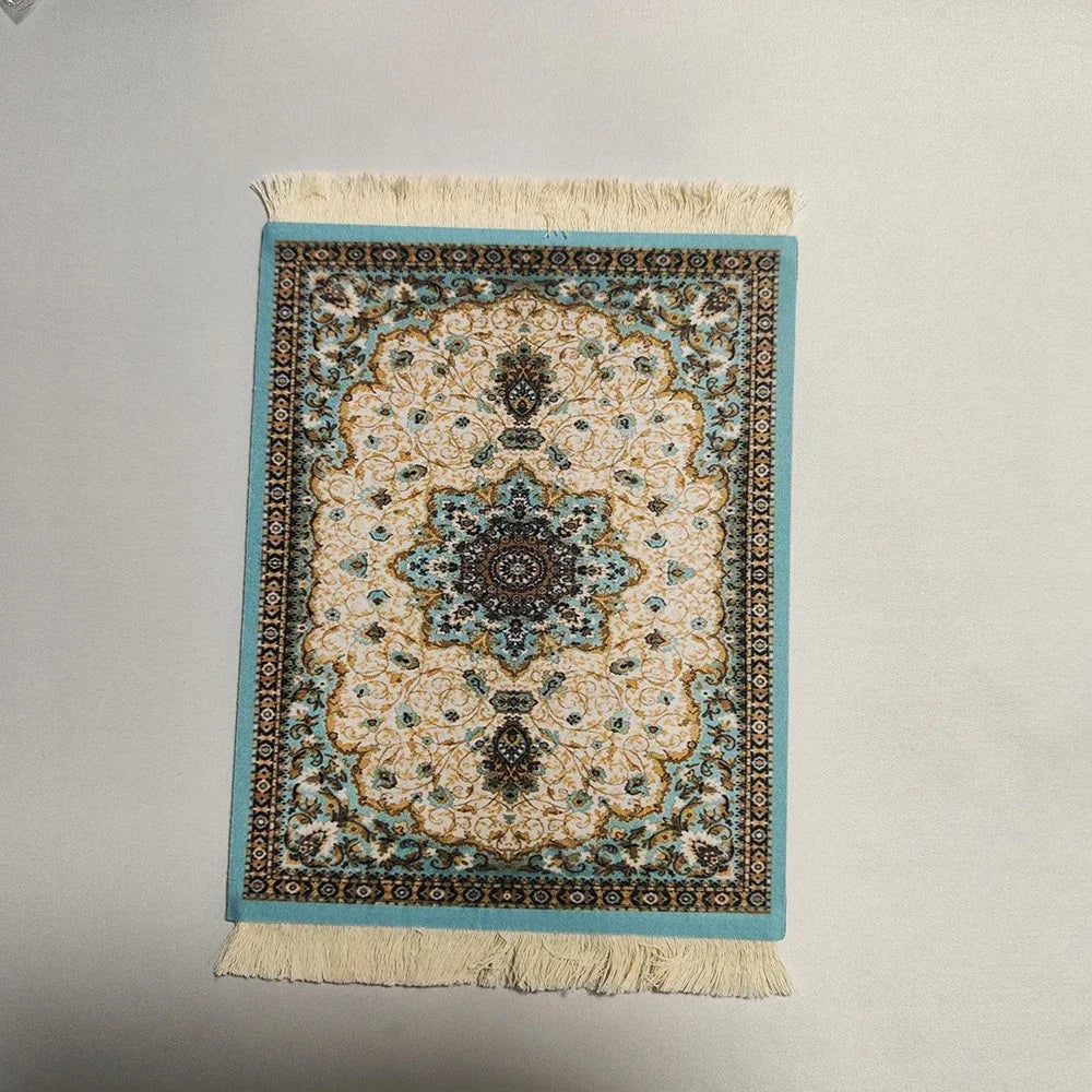 Woven Persian Flower Mouse Pad 9.1 x 7.1 in (23 x 18 cm) Non-Slip Rubber Desk Mat with Fringe — Retro Style