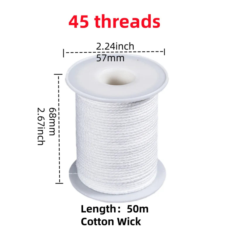 Cotton Candle Wick Roll 50m/61m (164ft/200ft) 21-45 Strand Low-Smoke Eco-Friendly DIY Degreased Wick