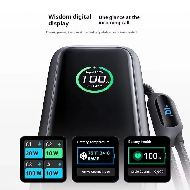 165W 25000mAh Portable Power Bank with Retractable Cables, 100W USB-C Fast Charge, Dual USB Output, Lightweight Metal Charger