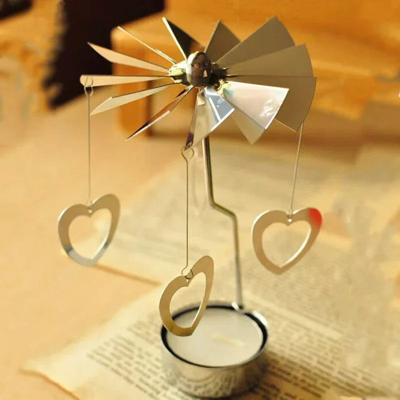 Silver Rotating Tea Light Candle Holder Christmas Carousel Centerpiece 130 x 80 mm (5.12 x 3.15 in)