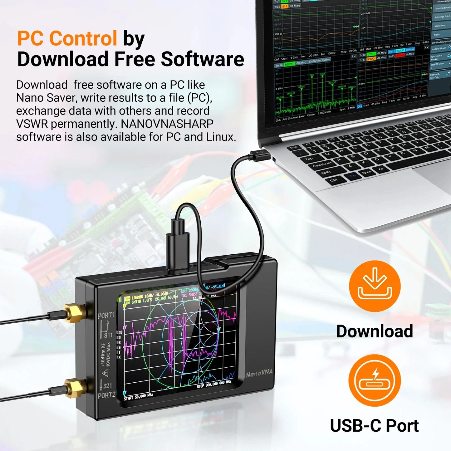 Vector Network Antenna Analyzer 10 kHz - 1.5 GHz | Portable VNA Spectrum Analyzer 2.8 inch Touchscreen, USB-C, SD Card (Up to 32GB)