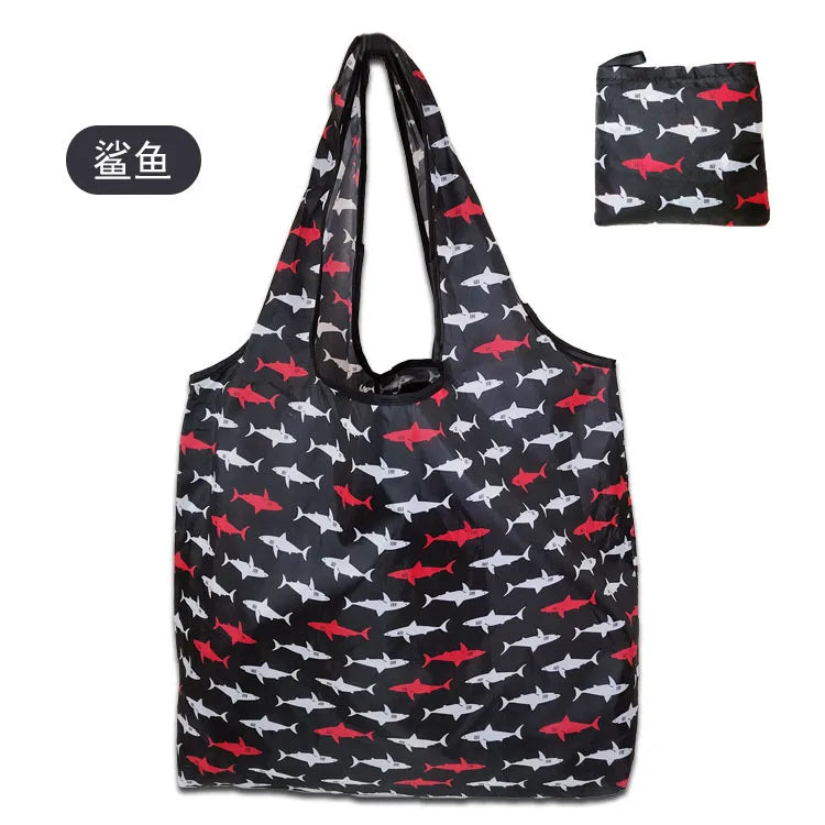 Large Foldable Reusable Shopping Tote Bag, Eco Grocery & Beach Shoulder Bag, Packable Polyester