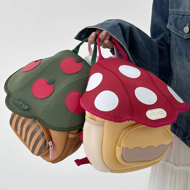 Cute Mushroom Apple Kids Backpack Pink Cartoon Mini Preschool School Bag for Toddlers Ages 3-6