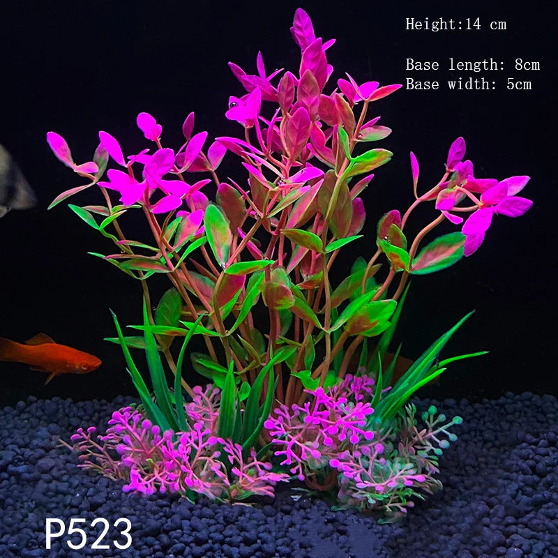 Artificial Aquarium Plants – Plastic Underwater Green Shrubs with Resin Base, Fish Tank Decoration