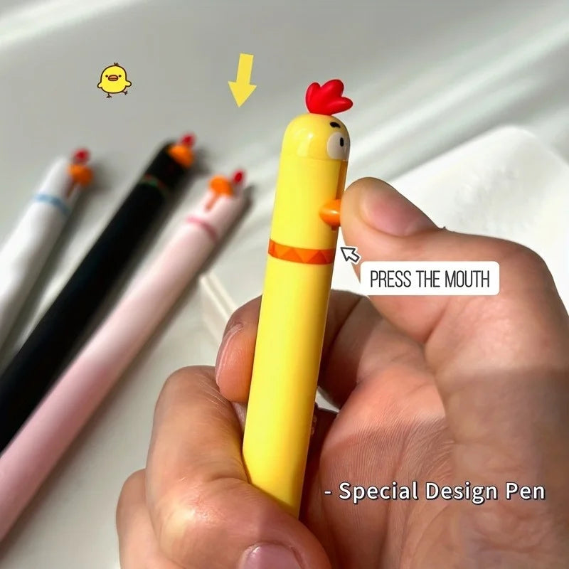 4-Pack Cute Chicken Rotating Ballpoint Pens 0.5mm Black Ink Novelty Press-Top Smooth Writing