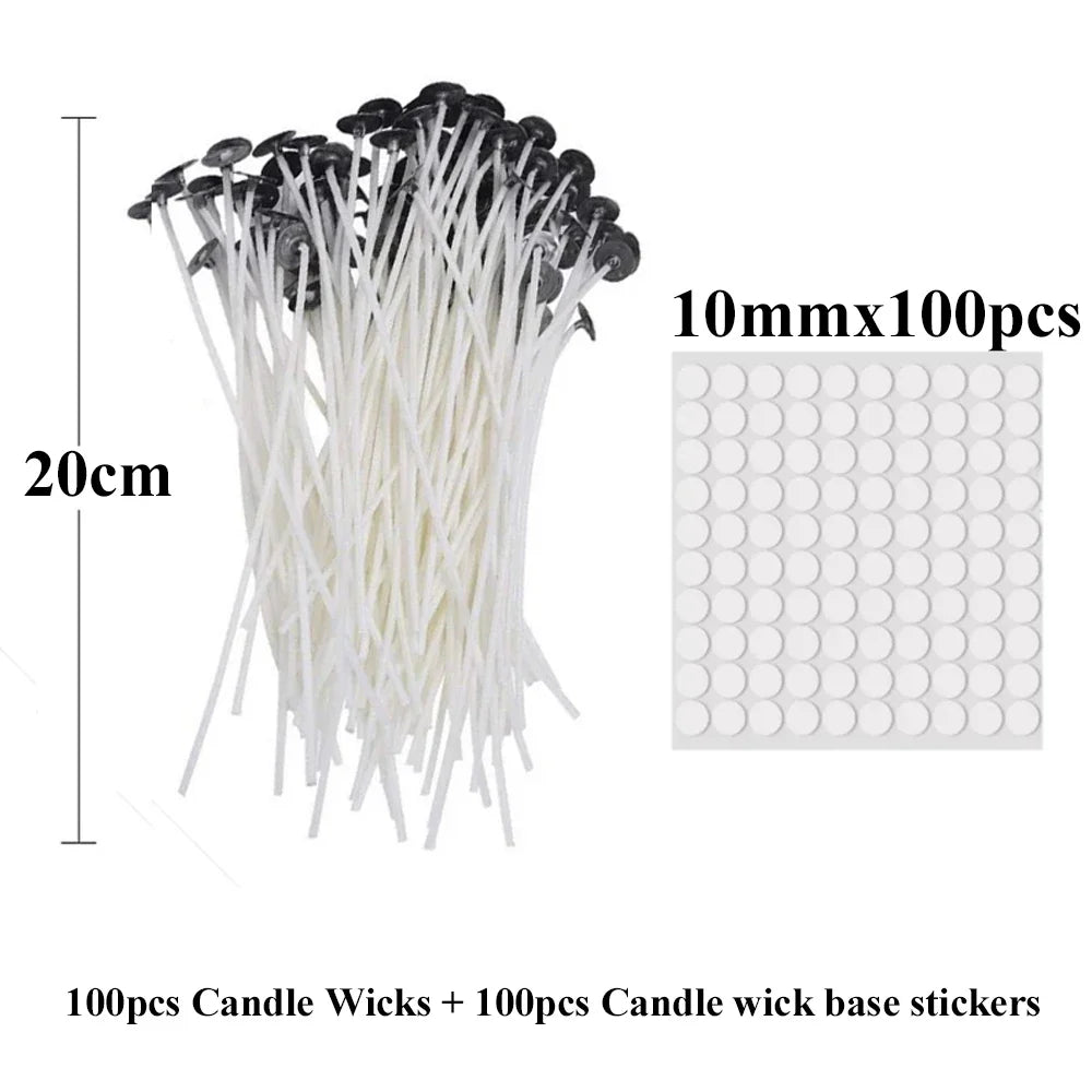 Pre-Waxed Cotton-Core Candle Wicks with Metal Sustainer Tabs, 100-Pack, 1.0–7.9 in (2.6–20 cm) for DIY Candle Making