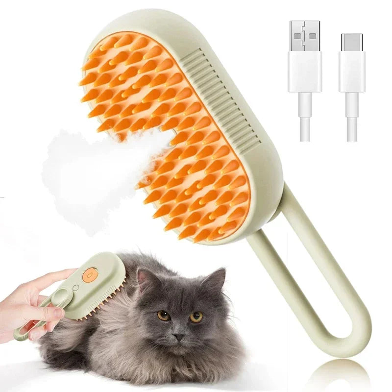 Rechargeable Steam-Spray Pet Grooming Comb — Foldable Dematting Brush & Hair Remover for Cats & Dogs
