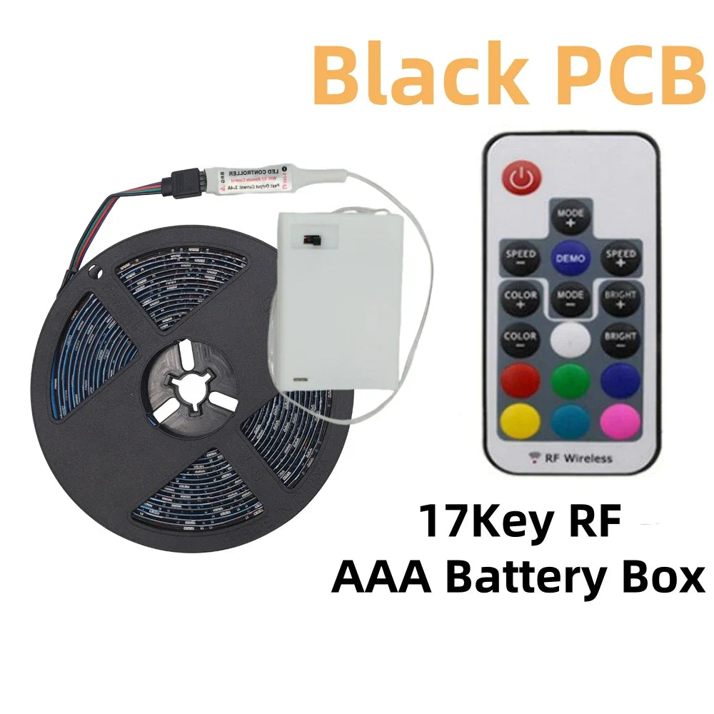 5V 5050 RGB LED Strip Light - Battery/USB Powered 0.5–5m (IP21/IP65) with Remote Control