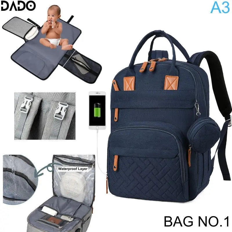 Waterproof Diaper Bag Backpack for Moms – Multi-Pocket Baby Travel Tote with Changing Pad & Stroller Straps