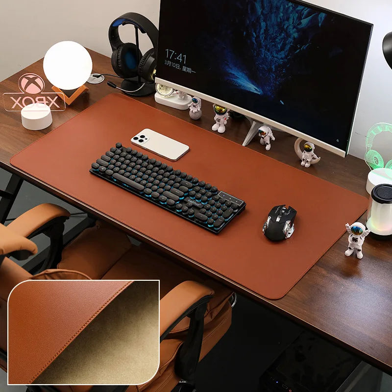 Large PU Leather Desk Pad Non-Slip Stitched Edge Office Mouse Pad and Desk Blotter