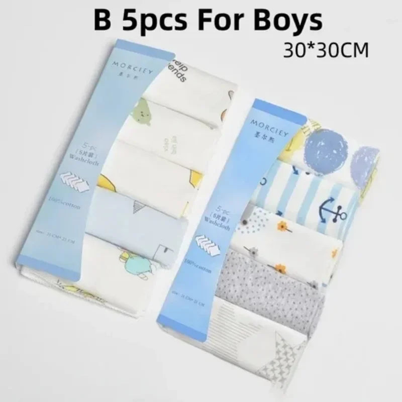 5- or 8-Pack Cotton Newborn Baby Towels Set - Burp Cloths and Nursing Washcloths for Boys and Girls