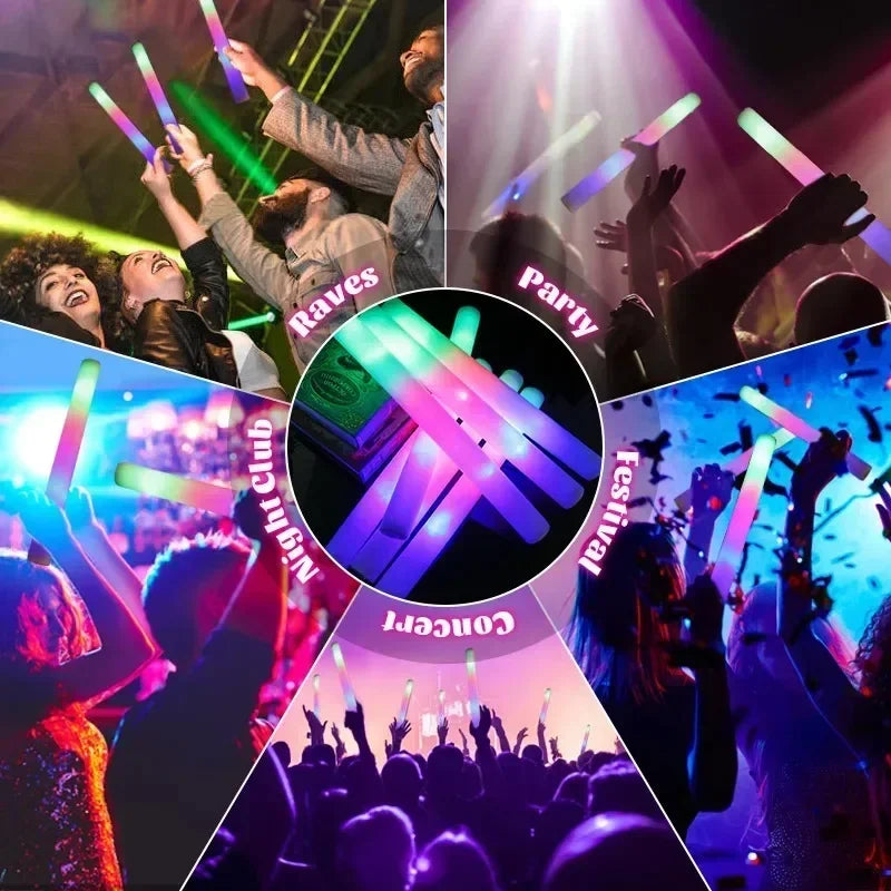 LED Glow Foam Sticks - Pack of 1/10/20/30/50 RGB Light-Up Cheer Tubes for Concerts, Parties & Weddings