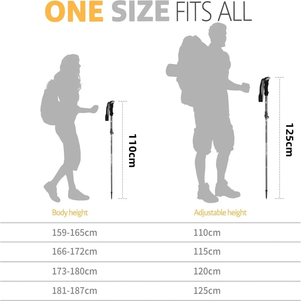 2-Pack Ultralight Foldable Telescopic Trekking Poles, Adjustable 32–125 cm (12.6–49.2 in) for Hiking & Nordic Walking