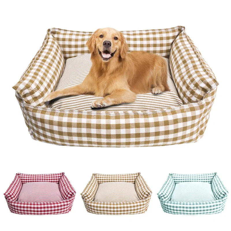 Striped Cotton Pet Bed Sofa for Cats & Small Dogs — Indoor Puppy Kennel (S/M) 50x40x20cm & 60x50x20cm (19.6x15.7x7.8 in & 23.6x19.6x7.8 in)