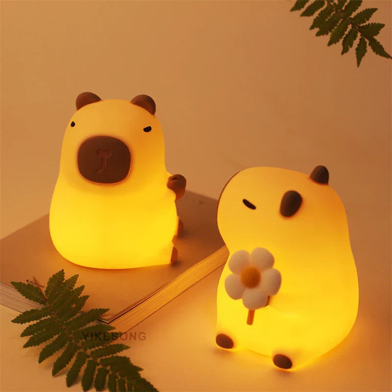 Capybara & Mango LED Night Light for Kids — Touch Sensor Rechargeable USB Dimmable RGB Lamp with Timer