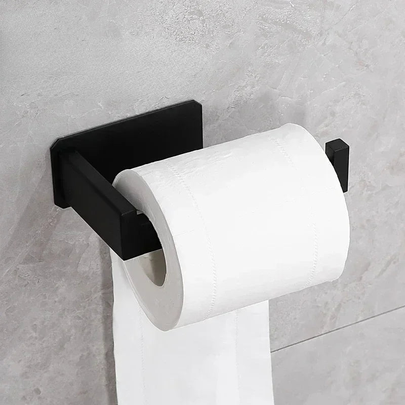 Self-Adhesive Stainless Steel Toilet Paper Holder Matte Black – No-Drill Wall Mount