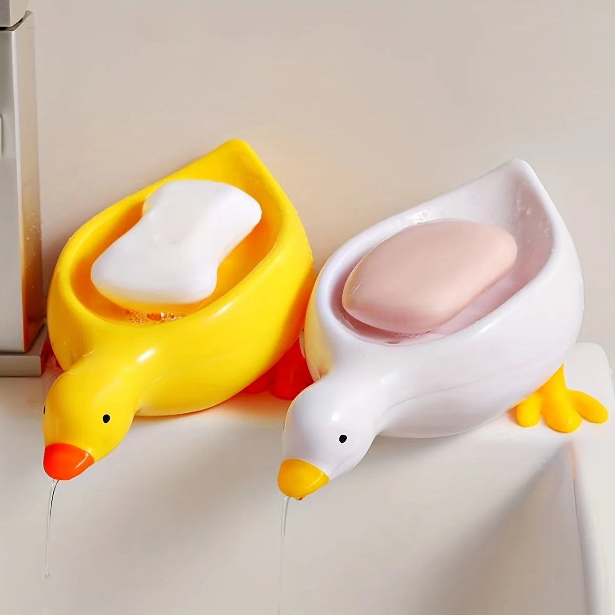 Duck Self-Draining Soap Dish with Tray, Bathroom Sink Countertop Organizer & Novelty Gift