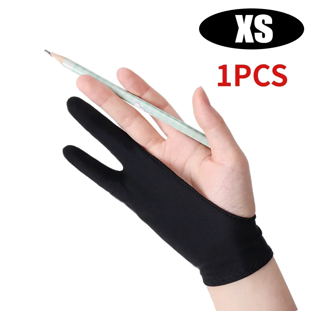 2-Finger Artist Drawing Glove for Tablet, Anti-Smudge Touchscreen Glove, Ambidextrous XS-S-M-L (14–18 x 19–22 cm / 5.5–7.1 x 7.5–8.7 in), 1/2/4-Pack