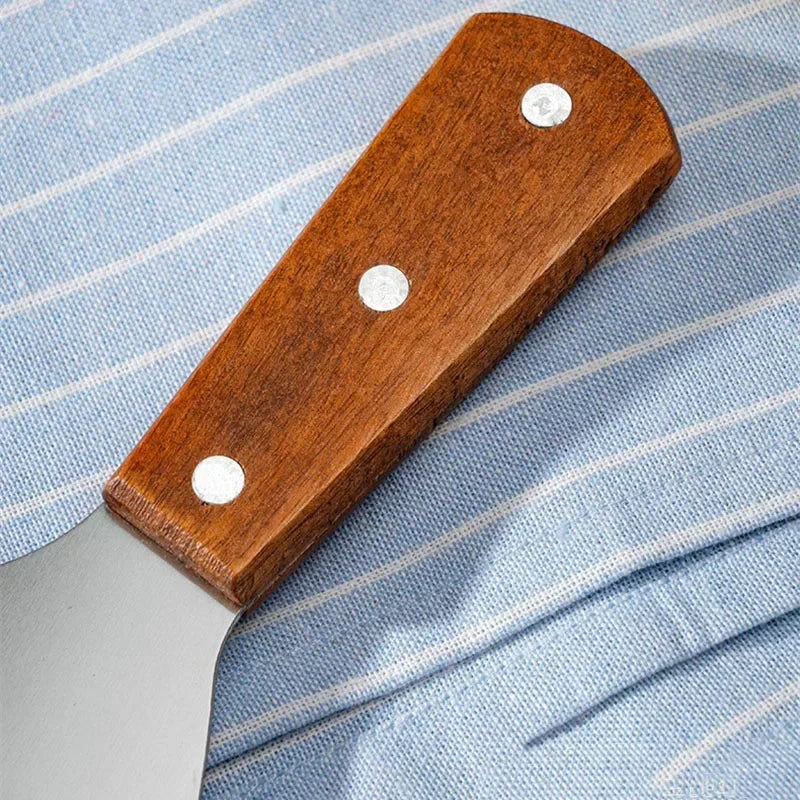 Wooden Handle Stainless Steel Offset Spatula for Steak, Burger, Pancake & Pizza - BBQ Kitchen Scraper