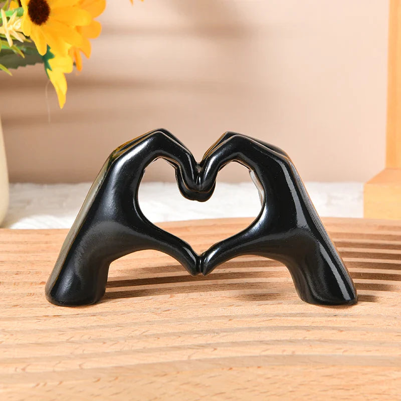 Gold Heart Hand Sculpture - Resin Love Gesture Statue for Shelf, Living Room & Bedroom