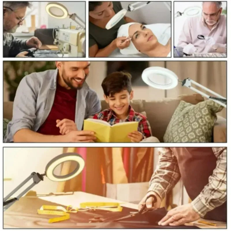 72-LED 8X/10X USB Illuminated Magnifying Glass Lamp - 4.2 in (106 mm) Lens, 3-Color Dimmable LED, Adjustable Arm & Clamp for Soldering, Crafts, Skincare