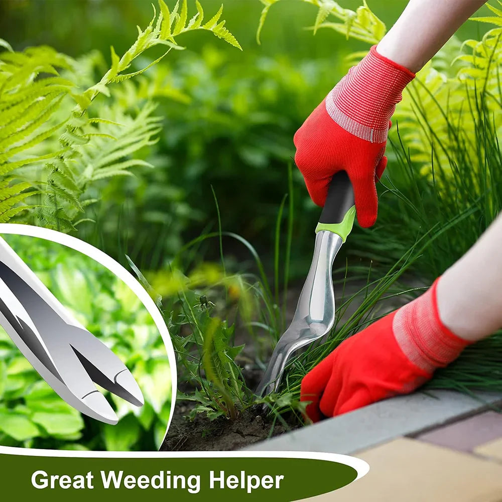 Aluminum Hand Weeder Tool 11.9 in (30.2 cm) Garden Weed Puller & Digger with Ergonomic Handle for Weed Removal and Transplanting