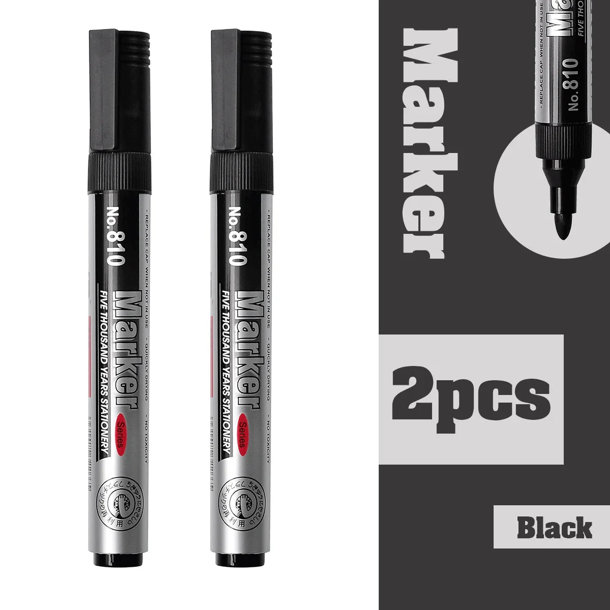 Permanent Oil-Based Marker 2.0mm (0.08 in) Black Ink Waterproof Quick-Dry Multi-Surface, 2/5/10-Pack