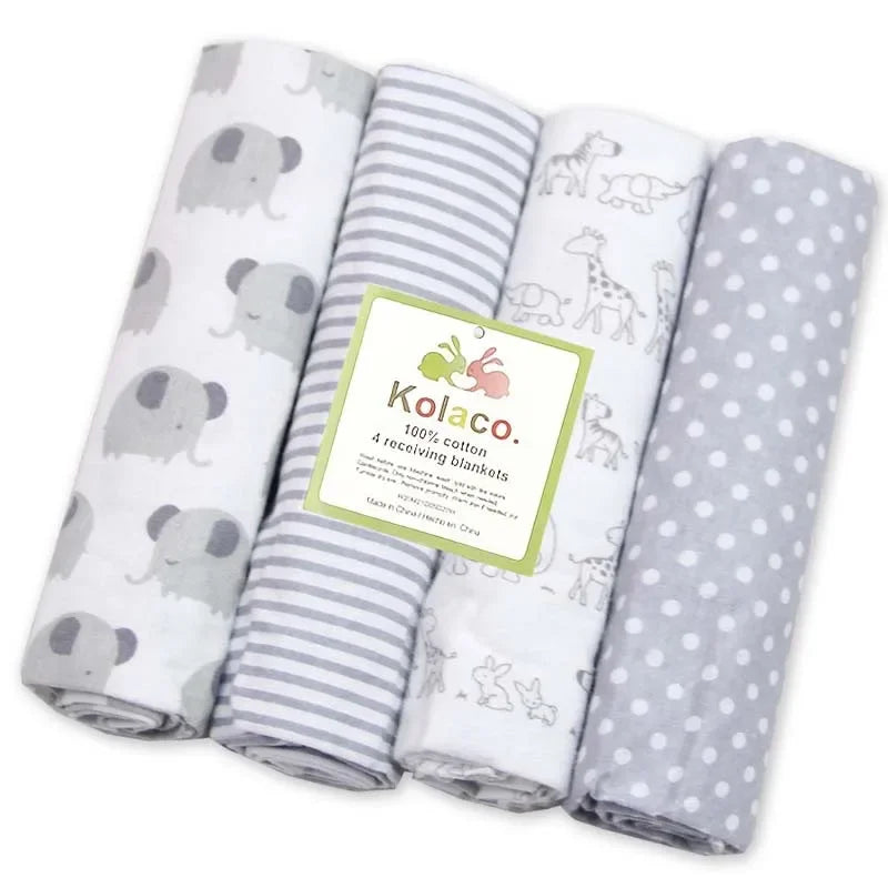 4-Pack 100% Cotton Receiving Baby Blankets 30 x 30 in (76 x 76 cm) Supersoft Newborn Swaddle