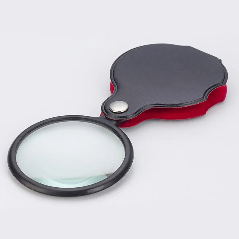 Folding Pocket Magnifier 6X/8X 50mm/60mm Leather Case Portable Handheld Loupe for Reading & Jewelry