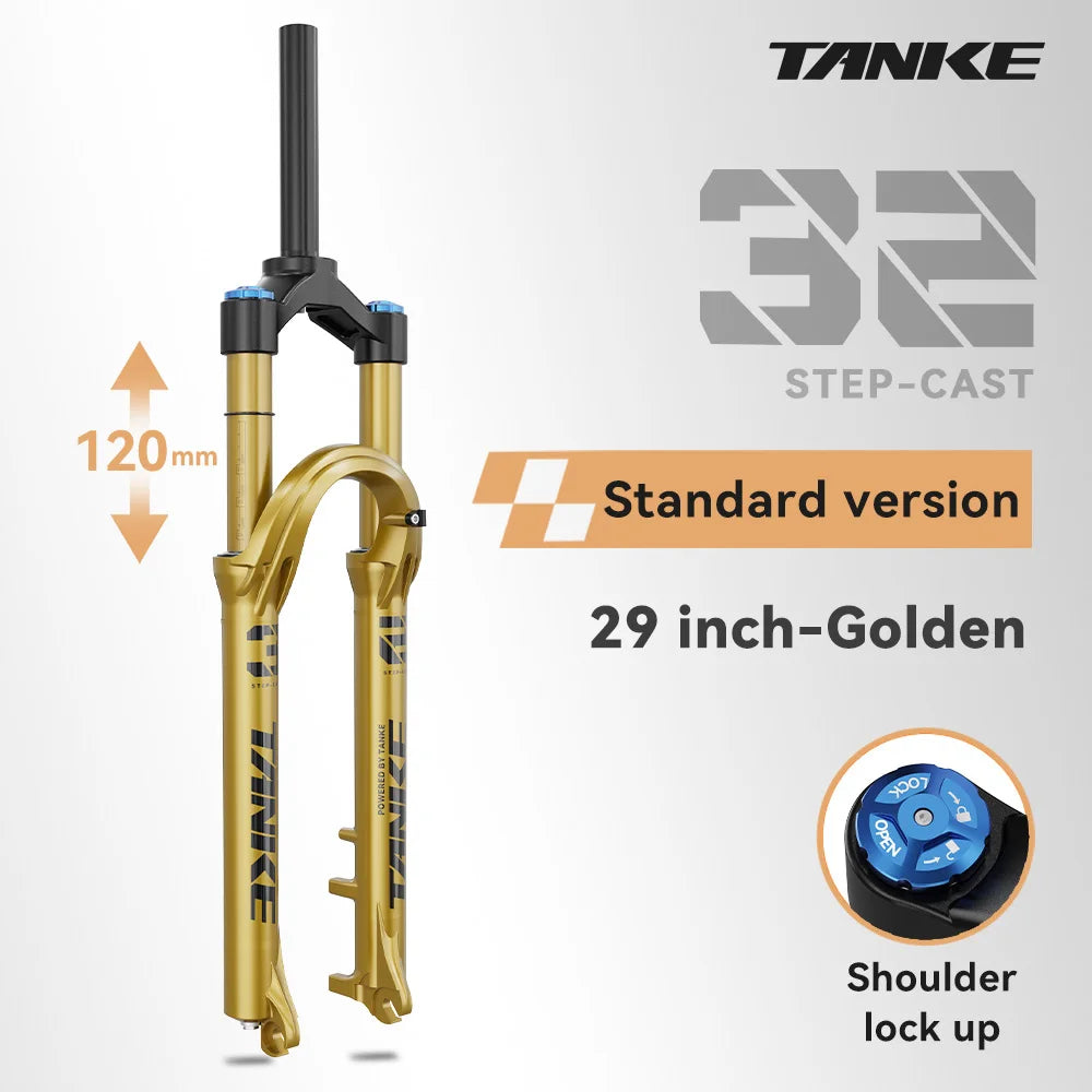 MTB Air Front Suspension Fork 120mm (4.7in) Travel Rebound Adjustable, 26/27.5/29-inch Straight Steerer, 9x100mm Quick Release, Disc Brake Compatible