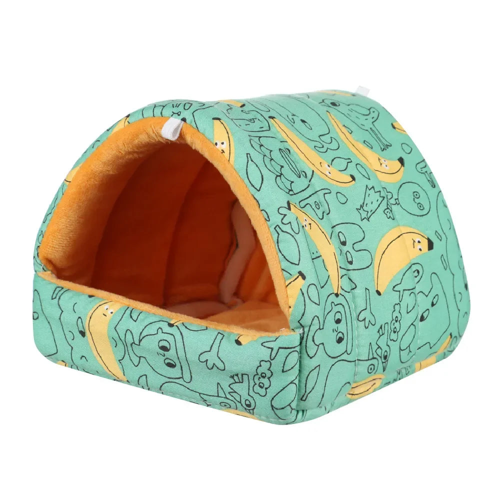 Cute Cartoon Plush Hanging Pet Nest — Warm Small Animal Sleeping Bed for Hamster, Guinea Pig, Rabbit (S/M/L/XL 3.15–7.87 in / 8–20 cm)