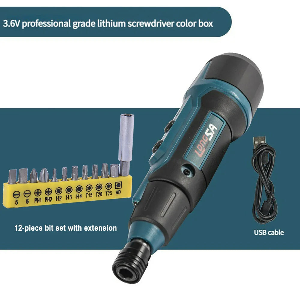 Cordless Electric Screwdriver Set 3.6V 2Nm 200 RPM Rechargeable Wireless Precision Drill for Home DIY