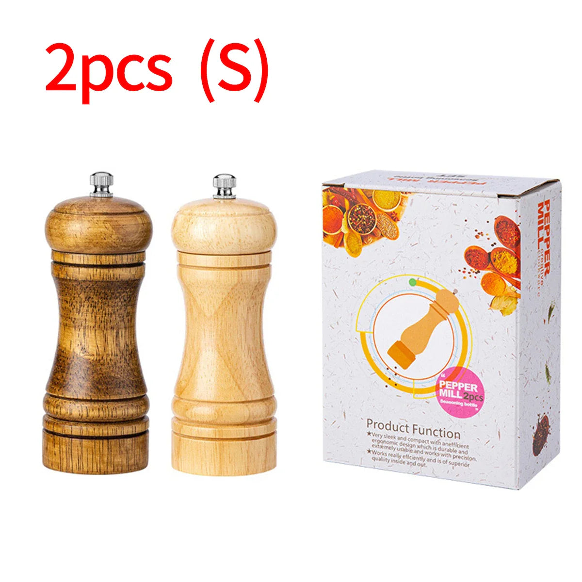 Oak Wood Manual Pepper Grinder – 5-inch (12.7 cm), 8-inch (20.3 cm), 10-inch (25.4 cm) Salt & Pepper Mill, Manual Spice Grinder
