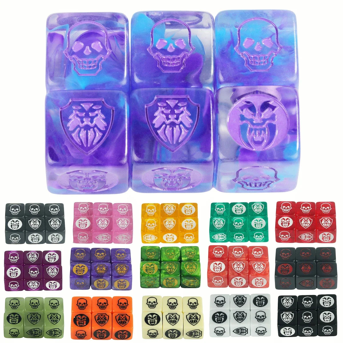 6-Pack 16mm D6 Game Dice - Transparent, Opaque & Marble Colors for Board Games & Tabletop RPGs