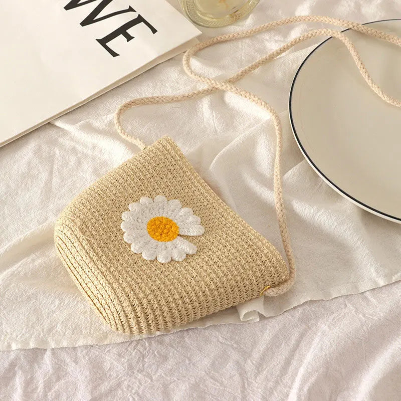 Girls Straw Woven Messenger Bag Cute Mini Shoulder Purse Kids Small Handbag