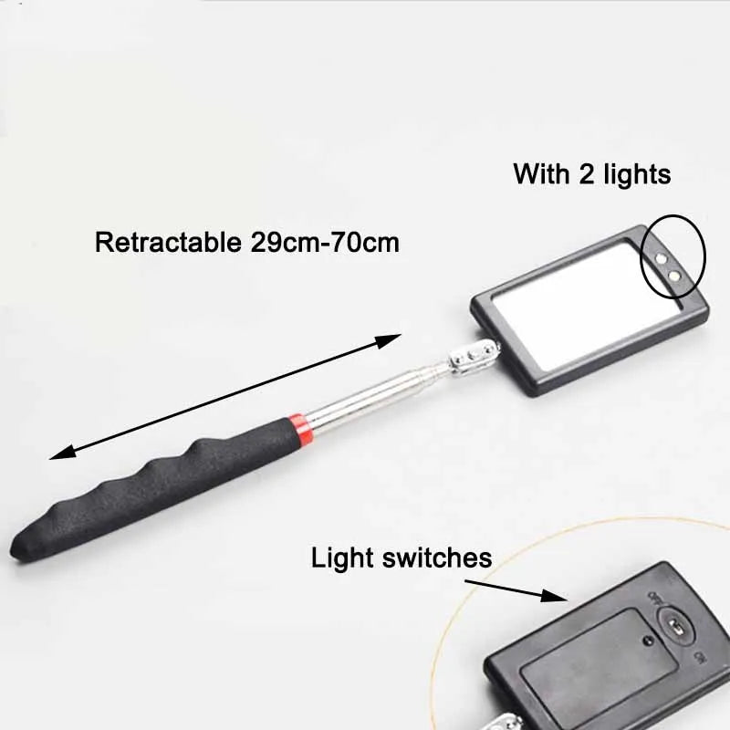 360° Telescoping Inspection Mirror with LED Light & Magnetic Tip, Extendable 9.5–28.7 in (24–73 cm) Mechanic Repair Tool