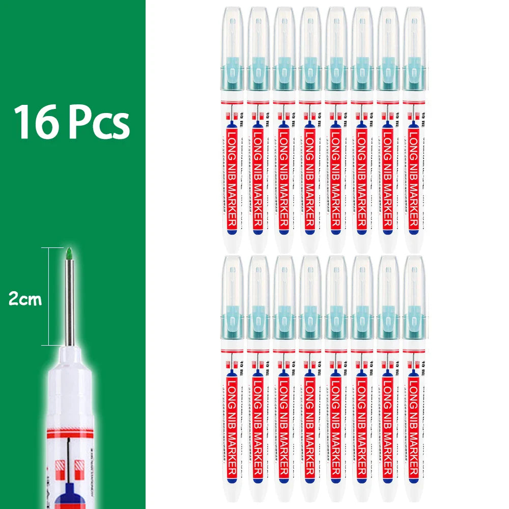 Waterproof Long-Head Deep-Hole Marker Pens 20mm Tip — Permanent Oil Ink for Metal, Wood & Carpentry (Black, Blue, Red, Green)