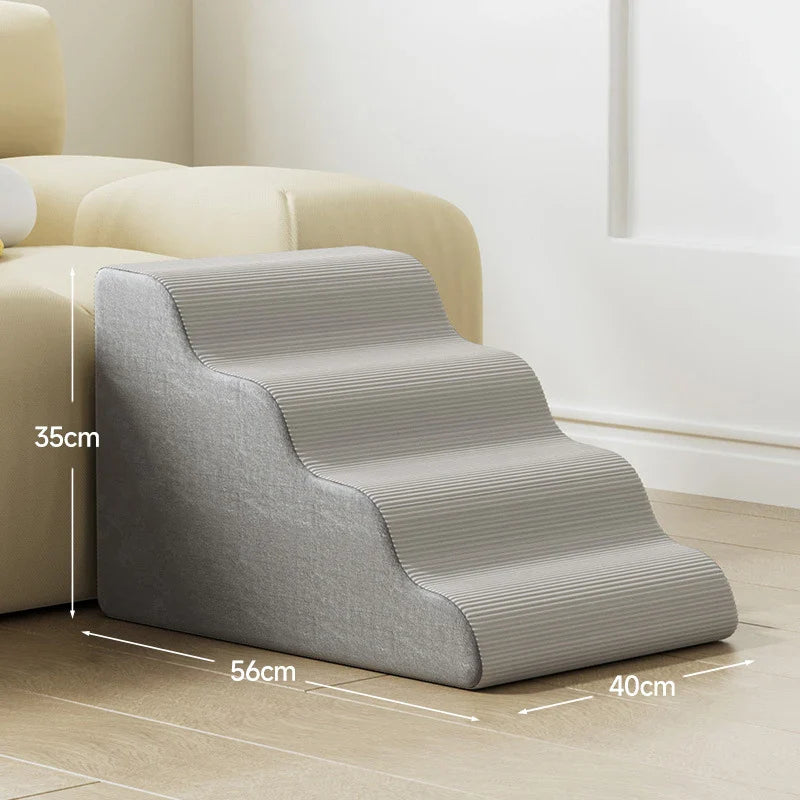 3/4-Step Pet Stairs Memory Foam Ramp for Small Dogs & Cats - Removable Washable Cover, Non-Slip Sofa Ramp
