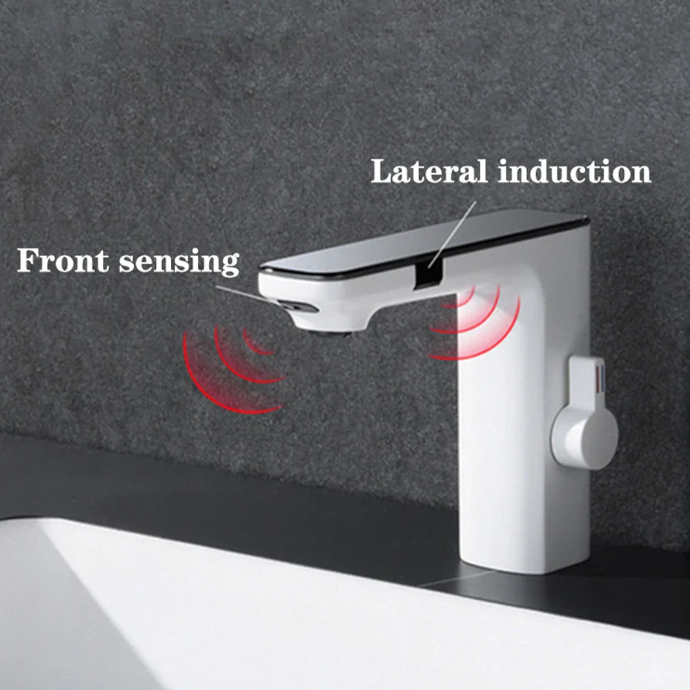White Deck-Mount Bathroom Basin Faucet - Single-Handle Hot & Cold Mixer with Ceramic Valve