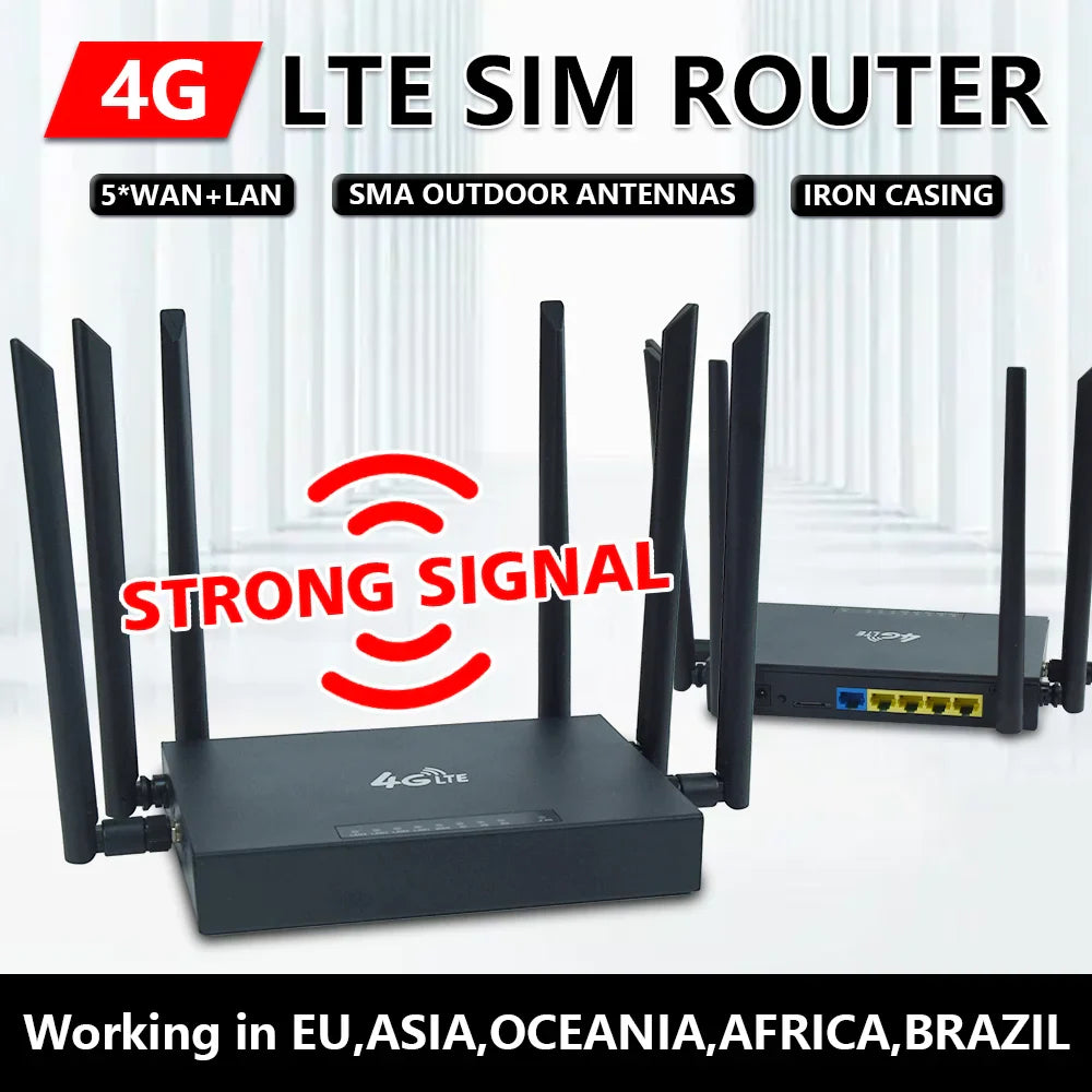4G LTE Router Modem with SMA Antenna Connectors, SIM Card CPE Hotspot, 300 Mbps Wi‑Fi, VPN/Firewall