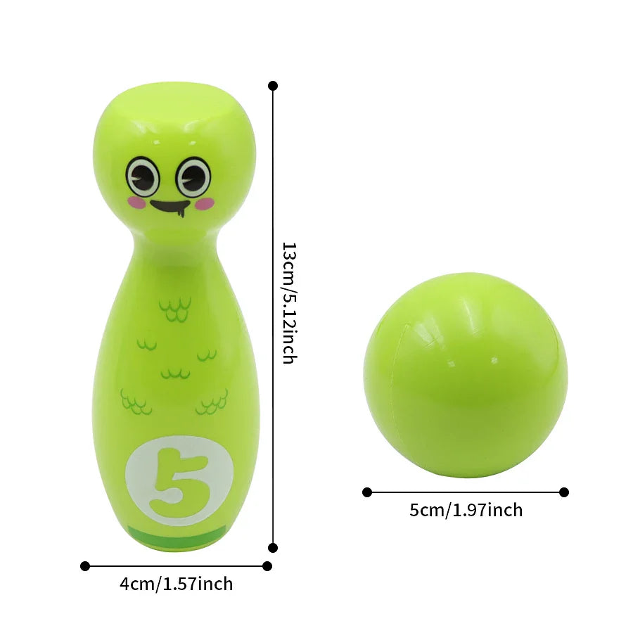 Kids Cartoon Bowling Set, 10 Pins & 2 Balls with Expressive Faces, Gift Box for Indoor & Outdoor Party Games