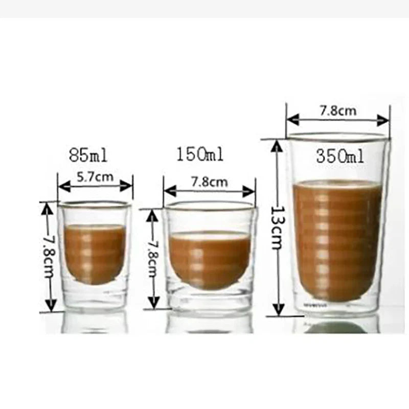 Double Wall Heat-Resistant Glass Coffee & Tea Mug, Clear Insulated Cup — 85ml (3oz) / 150ml (5oz) / 350ml (12oz), Single or 2/4/6 Pack