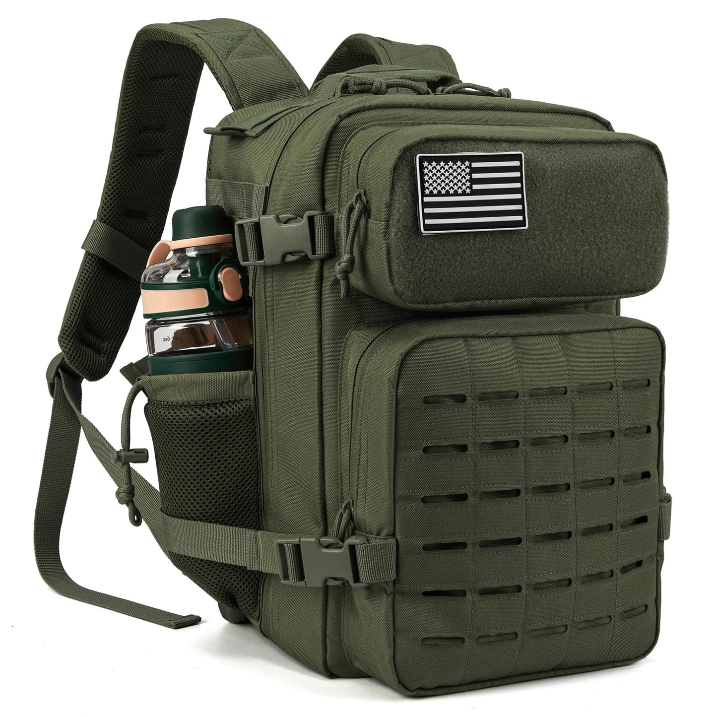 Tactical 25L Laser-Cut MOLLE Backpack - 900D Polyester Water-Resistant Daypack with Velcro Patch Panel, 15.7 x 9.8 x 9.8 in (40 x 25 x 25 cm)