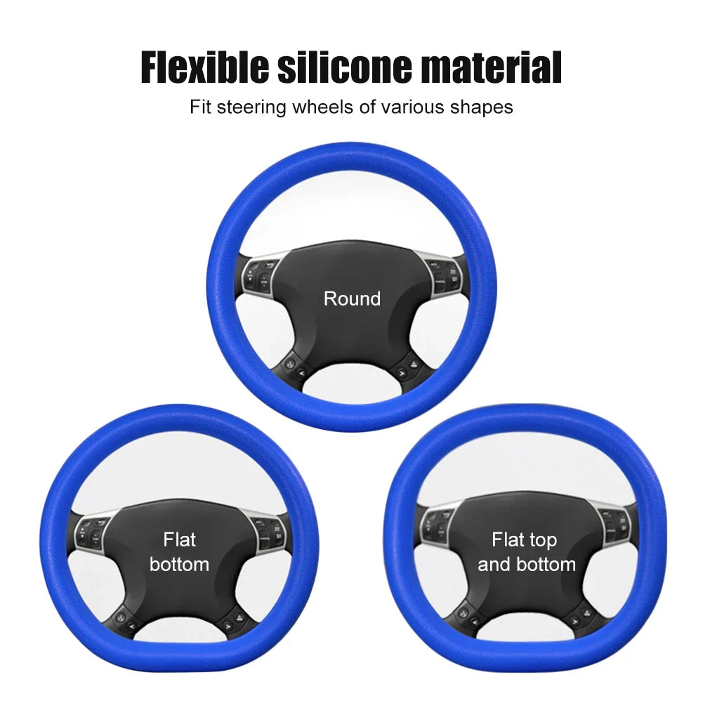 Universal Silicone Steering Wheel Cover – Elastic Non-Slip Grip, Fits 36–40 cm (14–16 in) Wheels, Multi-Color Car Accessory