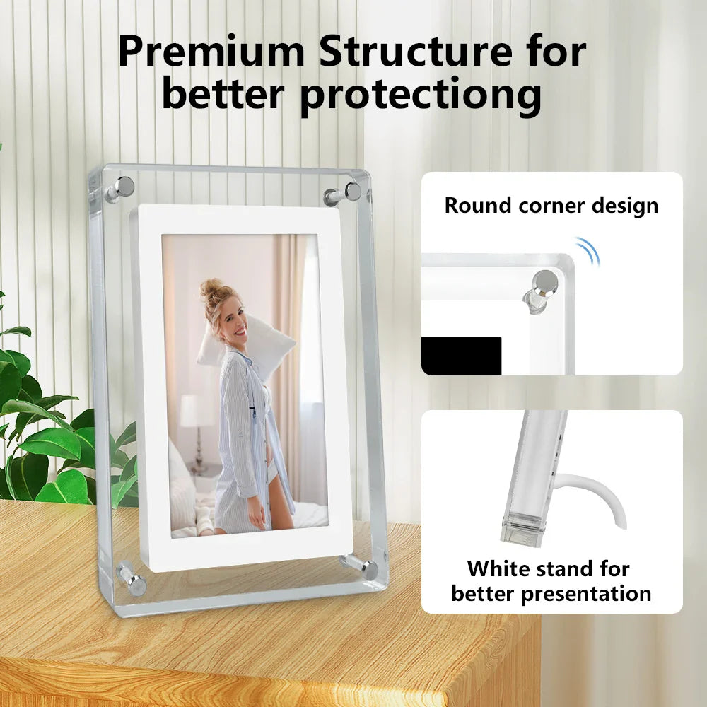 5-Inch Acrylic Digital Photo Frame, IPS Vertical 854x480, 4GB Built-In, 1200mAh Battery, Video & MP3