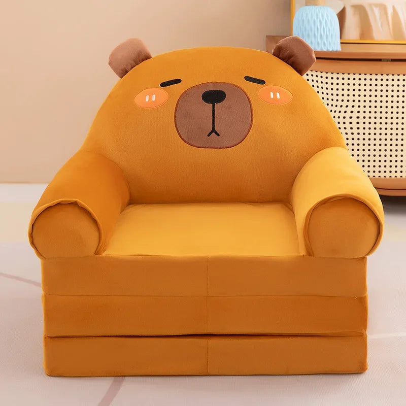 Foldable 3-Layer Plush Kids Sofa Chair Cartoon Baby Seat with Removable Cover