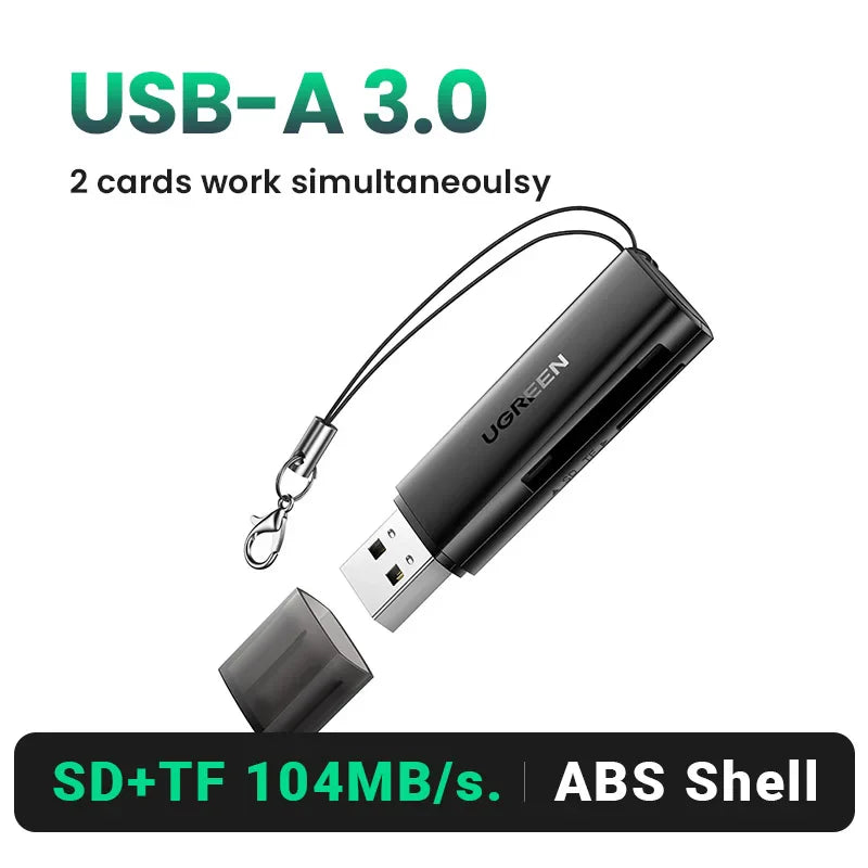 USB 3.0 Card Reader – SD & MicroSD Dual Slot Adapter, USB-A 5Gbps, Simultaneous Read/Write, Up to 2TB