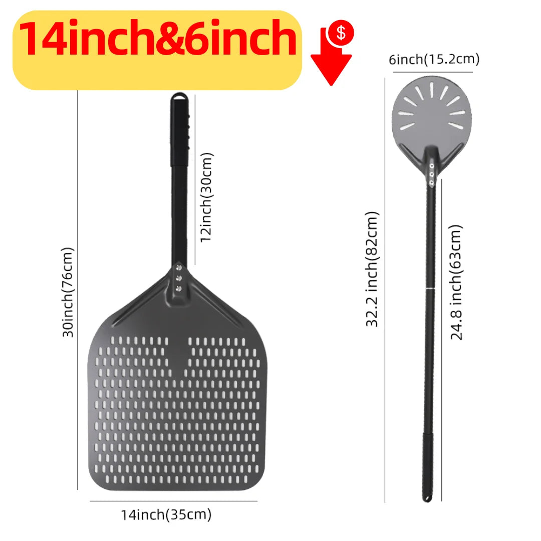 Hard-Anodized Aluminum Pizza Peel 6, 12, 13 and 14 Inch (15, 30, 33, 35.5 cm) Bread Paddle Oven Spatula